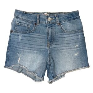 Levi Strauss Signature Kids Girls Blue Denim High Rise Shorts‎ Size 8 Distressed